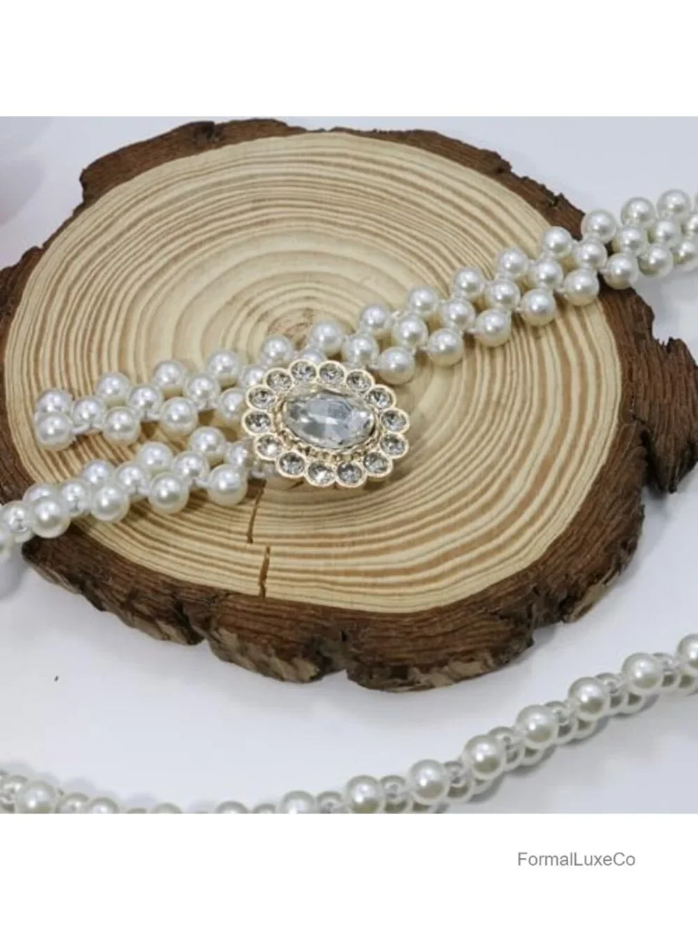 Pearl Elastic Chain Belt Adjustable Stretchy Metal Flower Buckle Waist Belt